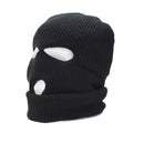 Black knitted balaclava with three holes for eyes and mouth, insulated with 3M Thinsulate for cold weather protection.