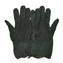Pair of genuine British military green Nomex tactical gloves with knitted flame-resistant fabric and grip dots