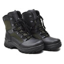Pair of genuine German military leather and textile combat boots with slip-resistant soles and fast lacing system