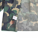 Close-up of Genuine Hungarian Army M90 4 color camouflage long sleeve ripstop military shirt fabric and details