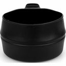 Black collapsible Wildo foldable camping cup in open position, lightweight and compact for outdoor use