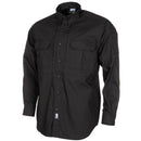 Black MFH brand long sleeve tactical shirt with ripstop fabric and reinforced elbows for durability