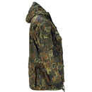 Side view of Mil-Tec Flecktarn camo RipStop smock jacket with hood and multiple pockets for men’s outdoor wear.
