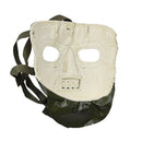 White and green US army cold weather face mask with eyeholes and adjustable straps for military use