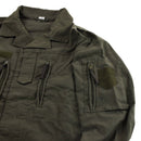 Original Austrian BH army combat shirt jacket in olive drab ripstop fabric with zipped chest and arm pockets.