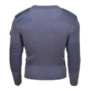 Back view of Original British Army Commando Jumper in blue grey wool with reinforced shoulder and elbow patches