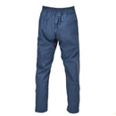 Back view of original British Royal Air Force waterproof blue wet weather trousers for men.