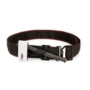 Black tactical tourniquet with metal buckle and time label for fast emergency bleeding control and secure closure.