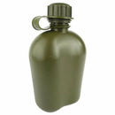 U.S. Army style M1 canteen water bottle in olive green with screw cap, durable military outdoor gear accessory