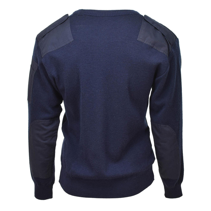 Original Pullover der niederländischen Armee, V-Ausschnitt, blauer Rippenstrick, Militär-Überschusspullover