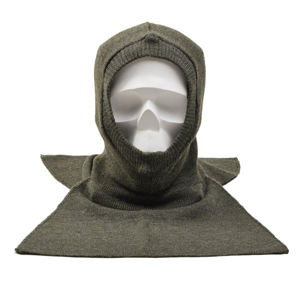 Original belgische Militär-Sturmhaube, warm, oliv, Kopfbedeckung aus Wollrippenstrick, NEU