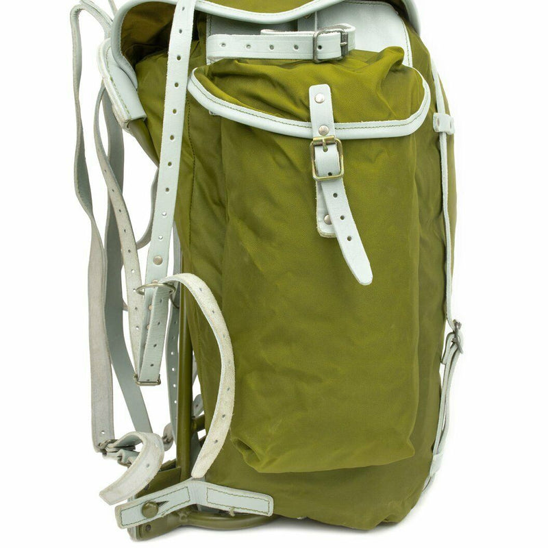 Echter norwegischer Militär-Rucksack mit Rahmen, Armee-Canvas-Leder-Rucksack