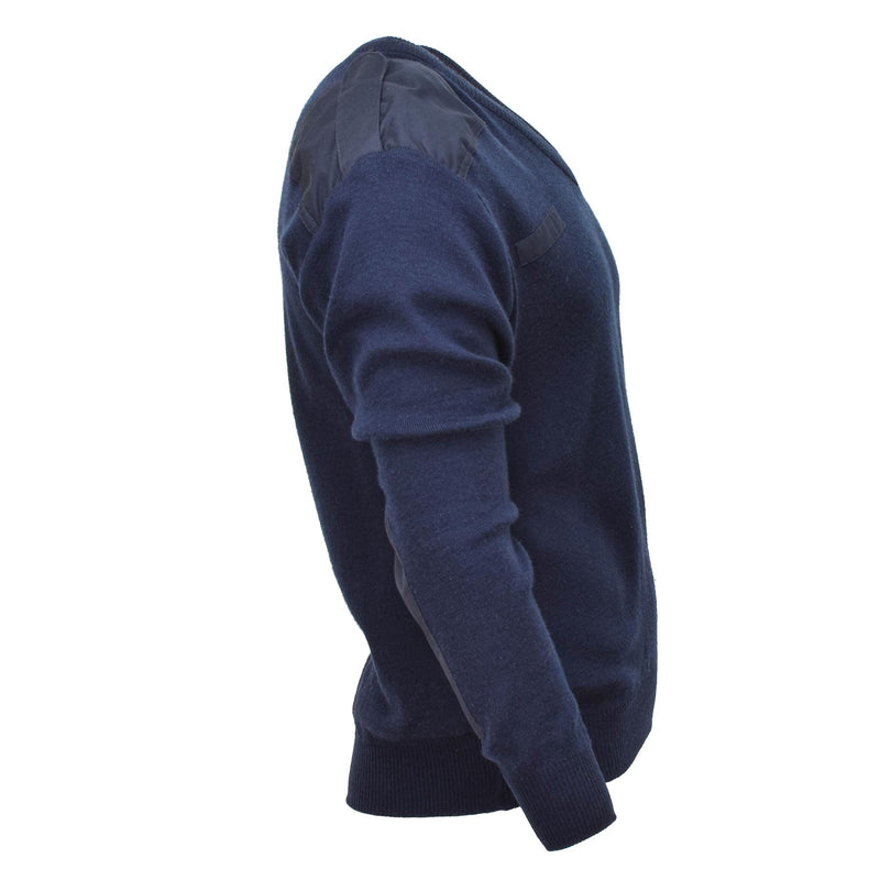 Original Pullover der niederländischen Armee, V-Ausschnitt, blauer Rippenstrick, Militär-Überschusspullover