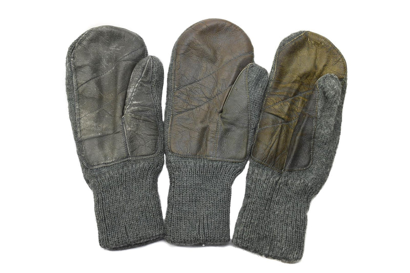 Original Schweizer Armee graue Wollhandschuhe für kaltes Wetter mit Lederhandfläche, Militärausgabe
