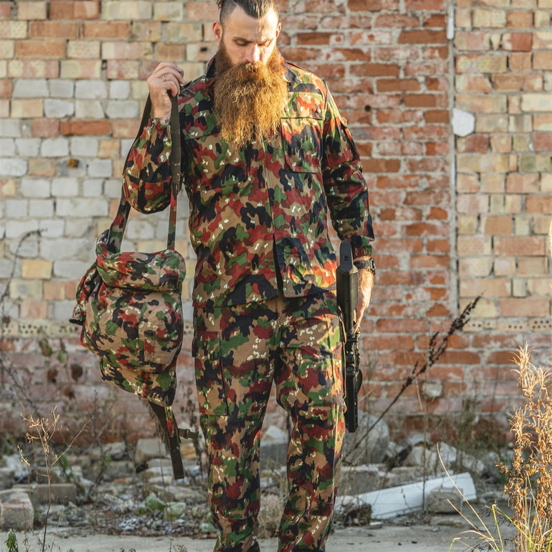 Original Schweizer Armee Jacke M83 Kampffeld Alpenflage Camo Jacke Hemd Reißverschluss