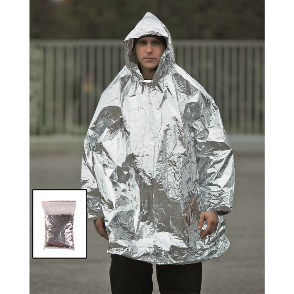Mil-Tec Notfall-Überlebens-Poncho mit Kapuze, leichter Thermo-Regenschutz