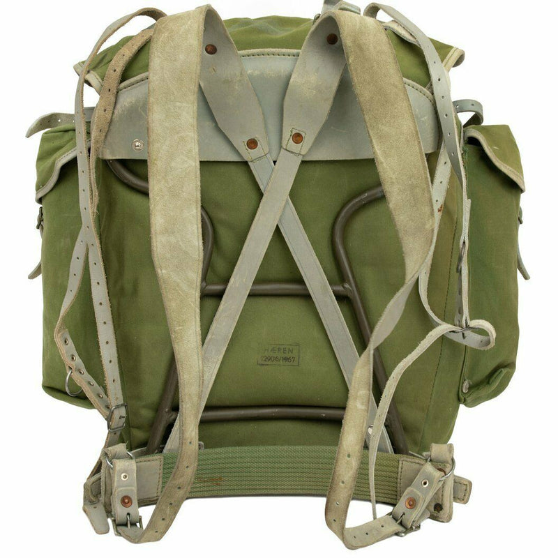 Echter norwegischer Militär-Rucksack mit Rahmen, Armee-Canvas-Leder-Rucksack