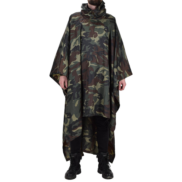 Original türkischer Militär-Camouflage-Poncho, wasserabweisend, Ripstop, mit Kapuze, Armee-