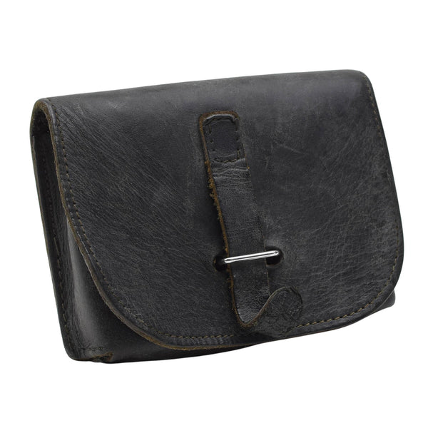 Original italienische Militär Magazintasche Leder Metallschnallen klein Schwarz