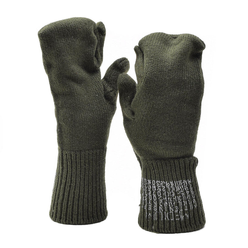 Echte US Militär Fingerhandschuhe mit Abzugsfunktion Wollwärmer grün Armee Überschuss NEU