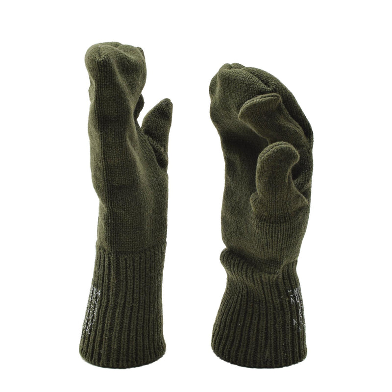 Echte US Militär Fingerhandschuhe mit Abzugsfunktion Wollwärmer grün Armee Überschuss NEU