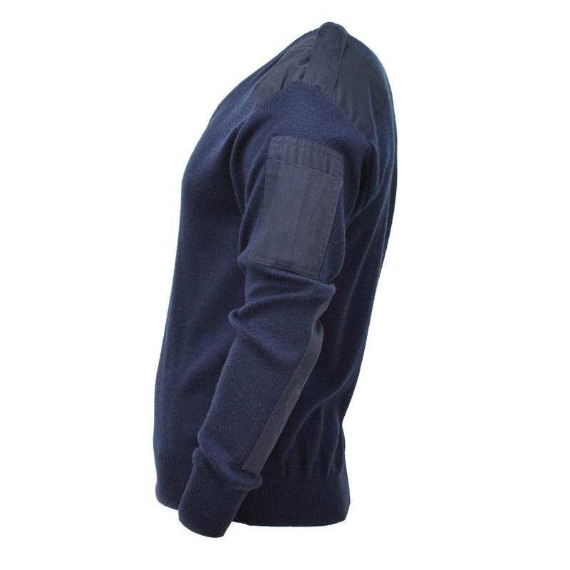 Original Pullover der niederländischen Armee, V-Ausschnitt, blauer Rippenstrick, Militär-Überschusspullover