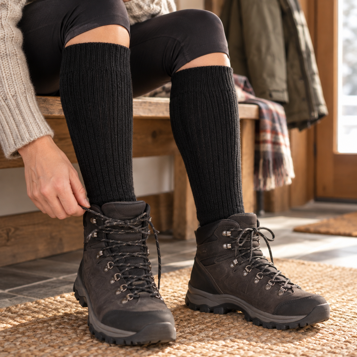 Original britische Militär-Wintersocken, warmer Rippstrick, EU 39–40, Schwarz
