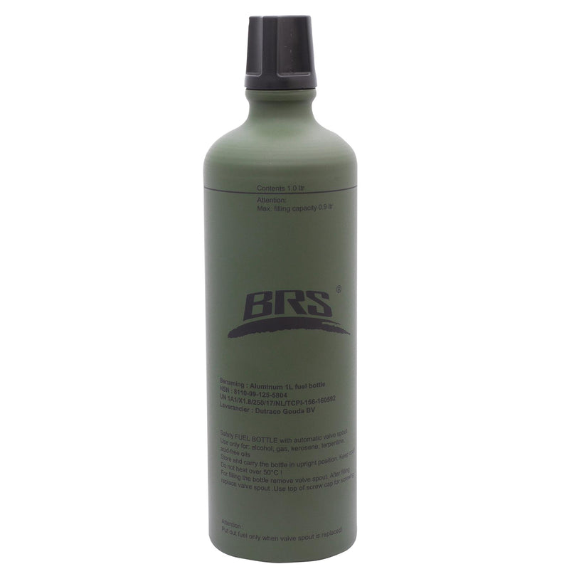 BRS Aluminium 1Liter Flüssigbrennstoffflasche Leichtbauweise Schraubverschluss oliv NEU