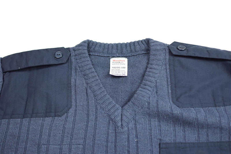 Original tschechischer Armeepullover M97 aus blauer Wolle mit V-Ausschnitt, Militärüberschuss, NEU