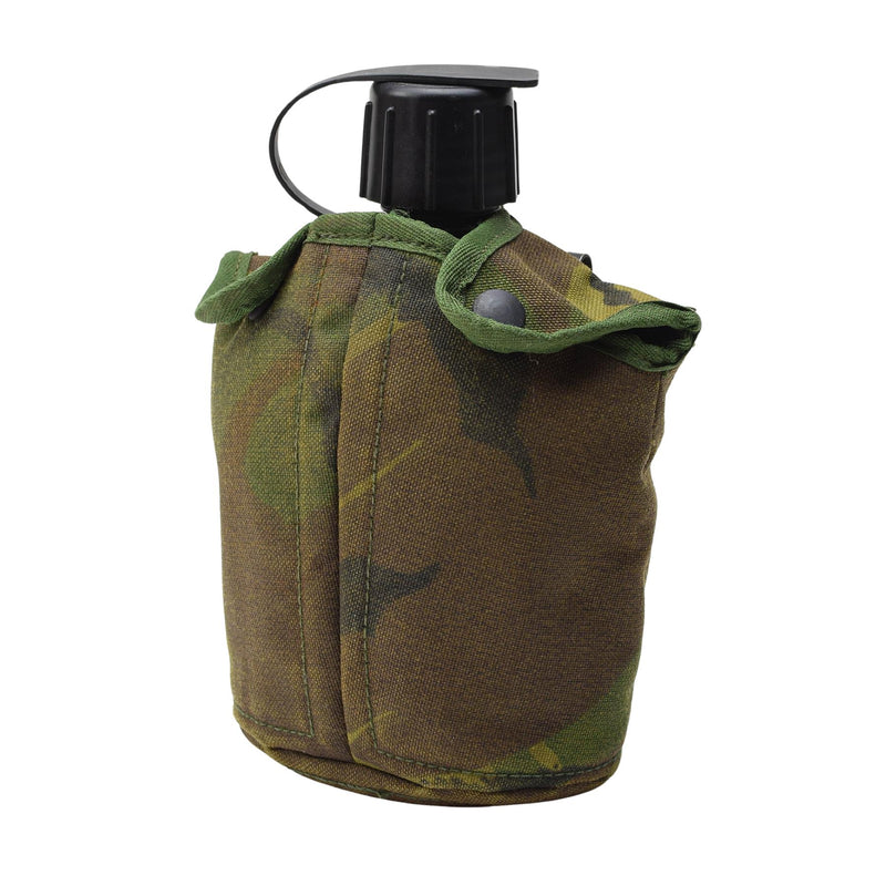 Original Feldflasche der niederländischen Armee mit Beutel und Edelstahlbecher, Deckelkappe, Alice Clips