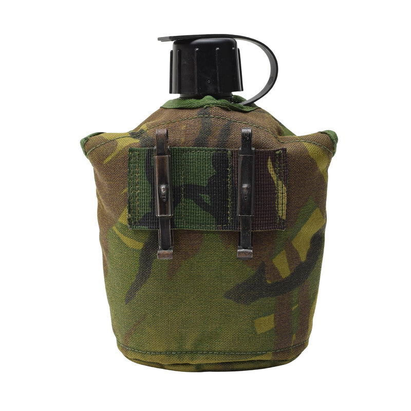 Original Feldflasche der niederländischen Armee mit Beutel und Edelstahlbecher, Deckelkappe, Alice Clips