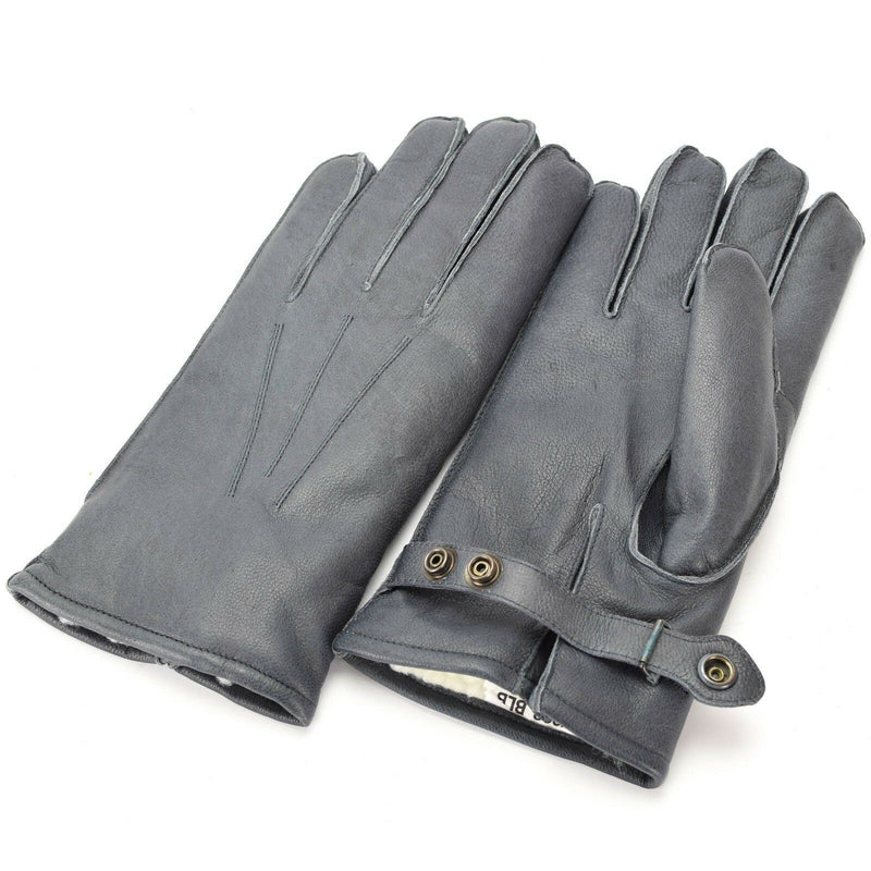 Echte deutsche Polizei Lederhandschuhe Patrouille grau gefüttert Wolle 100 % winterwarm NEU