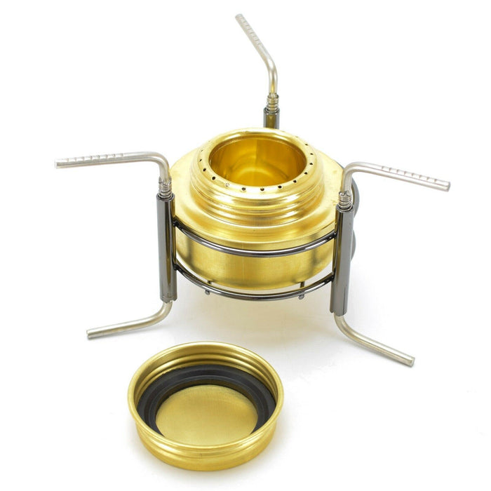Spirit burner camping lid Cook stand brass mess kit alcohol stove tripod cooker - GoMilitar