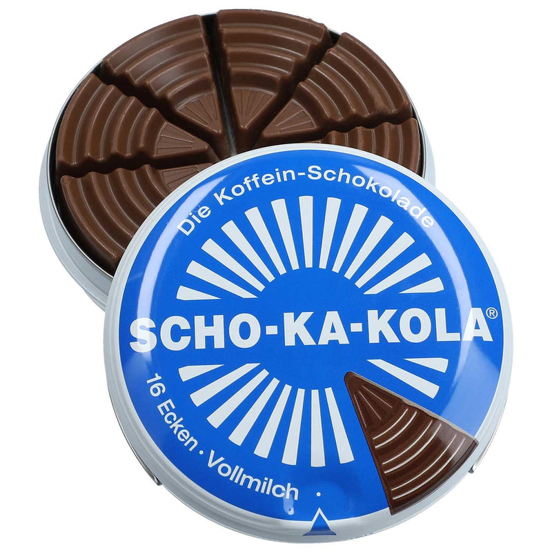 Deutsche Energiemilch-Schokolade SCHO-KA-KOLA Vollmilch 100 g Blechdose blau
