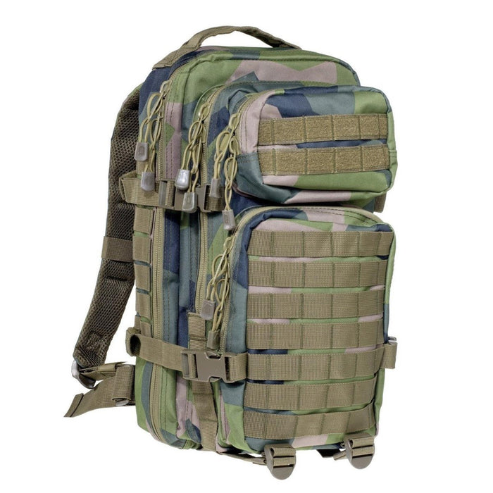 A.Blochl taktischer Rucksack 30L mit schwedischer Splitter-M90-Tarnung, MOLLE-Schlaufen, gepolsterten Trägern und Schnellverschluss-Schnalle.