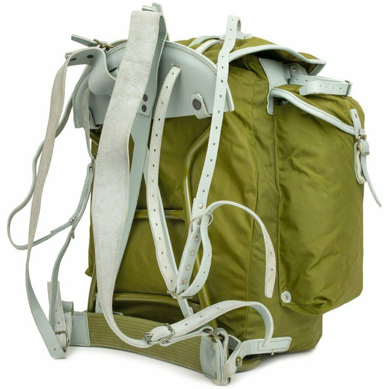 Echter norwegischer Militär-Rucksack mit Rahmen, Armee-Canvas-Leder-Rucksack