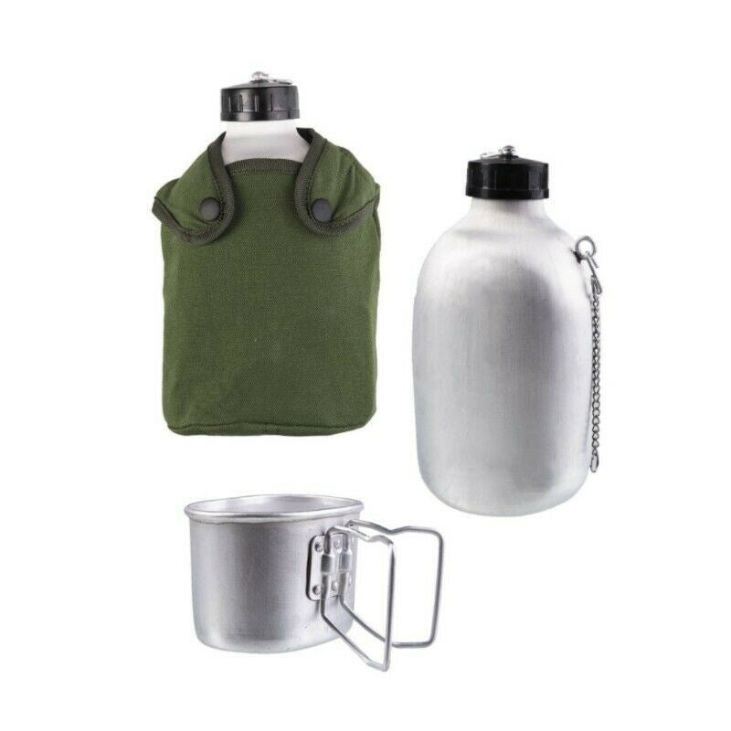 Trinkflasche im französischen Armeestil, Militärfeldflasche mit Beutel, OD