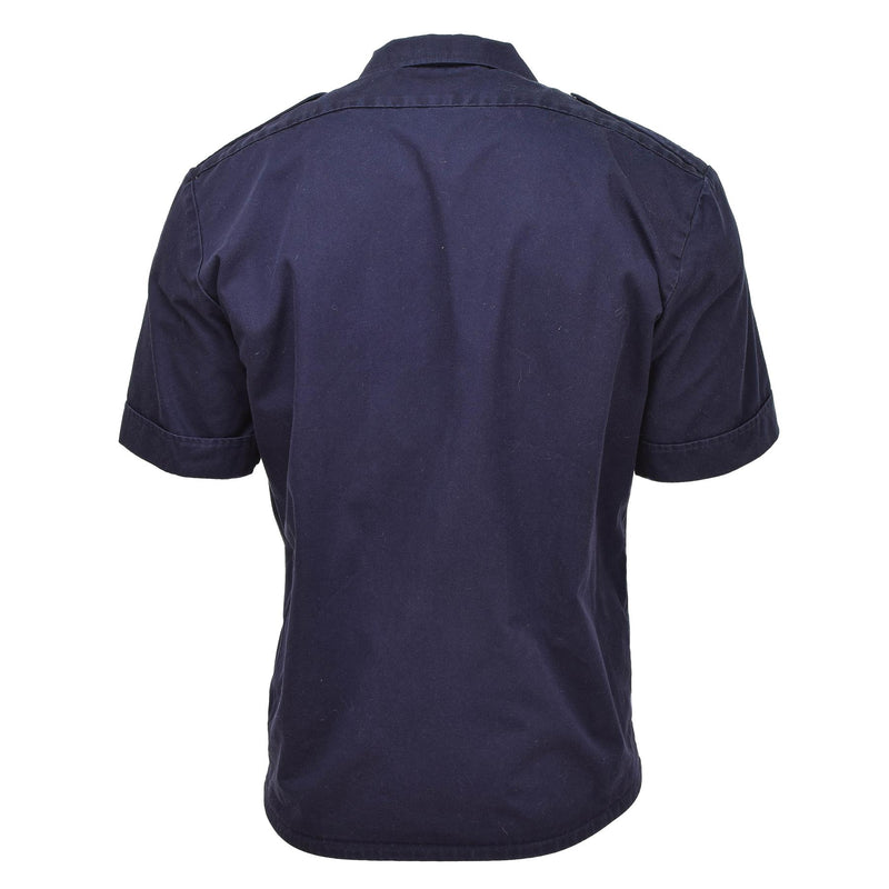 Echte holländische Militärhemden, kurze Ärmel, geknöpft, einfarbig blau, Militärüberschuss