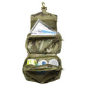 Camouflage first aid kit with supplies on a white background