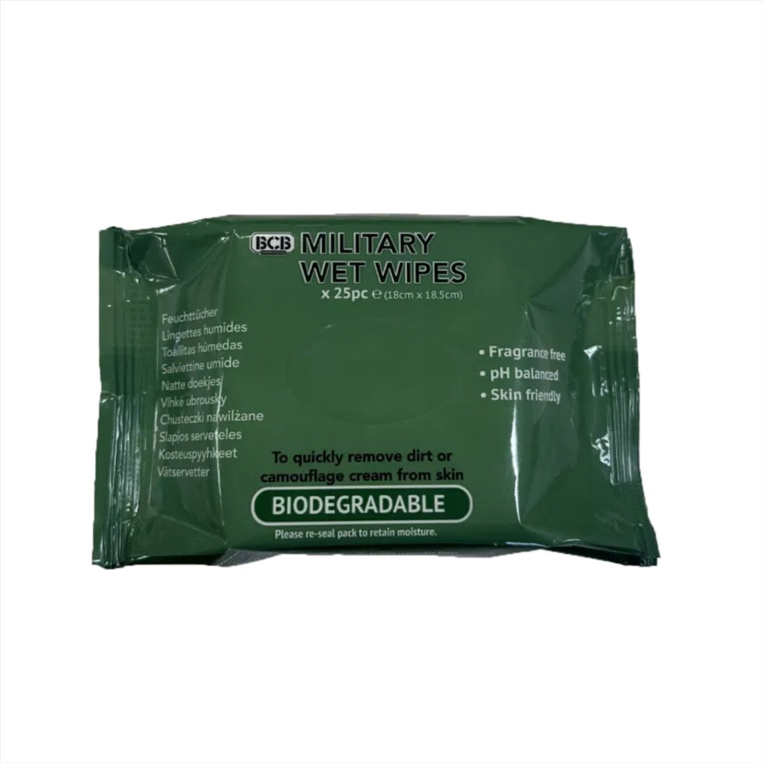 BCB Military Wet Wipes, 25er-Pack, biologisch abbaubar, hautfreundlich, pH-ausgeglichen
