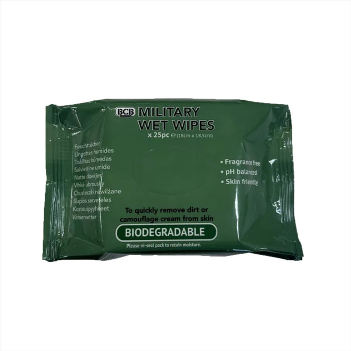 BCB Military Feuchttücher, 25er-Pack, biologisch abbaubar, hautfreundlich, pH-ausgeglichen – GoMilitar