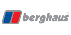 Berghaus logo with red and blue geometric shapes beside lowercase gray lettering on transparent background