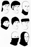 Illustrations of people wearing various head coverings on a white background