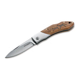 BOKER Caveman Steel Taschenmesser 440A unbeschichteter Stahl, verzierter Holzgriff