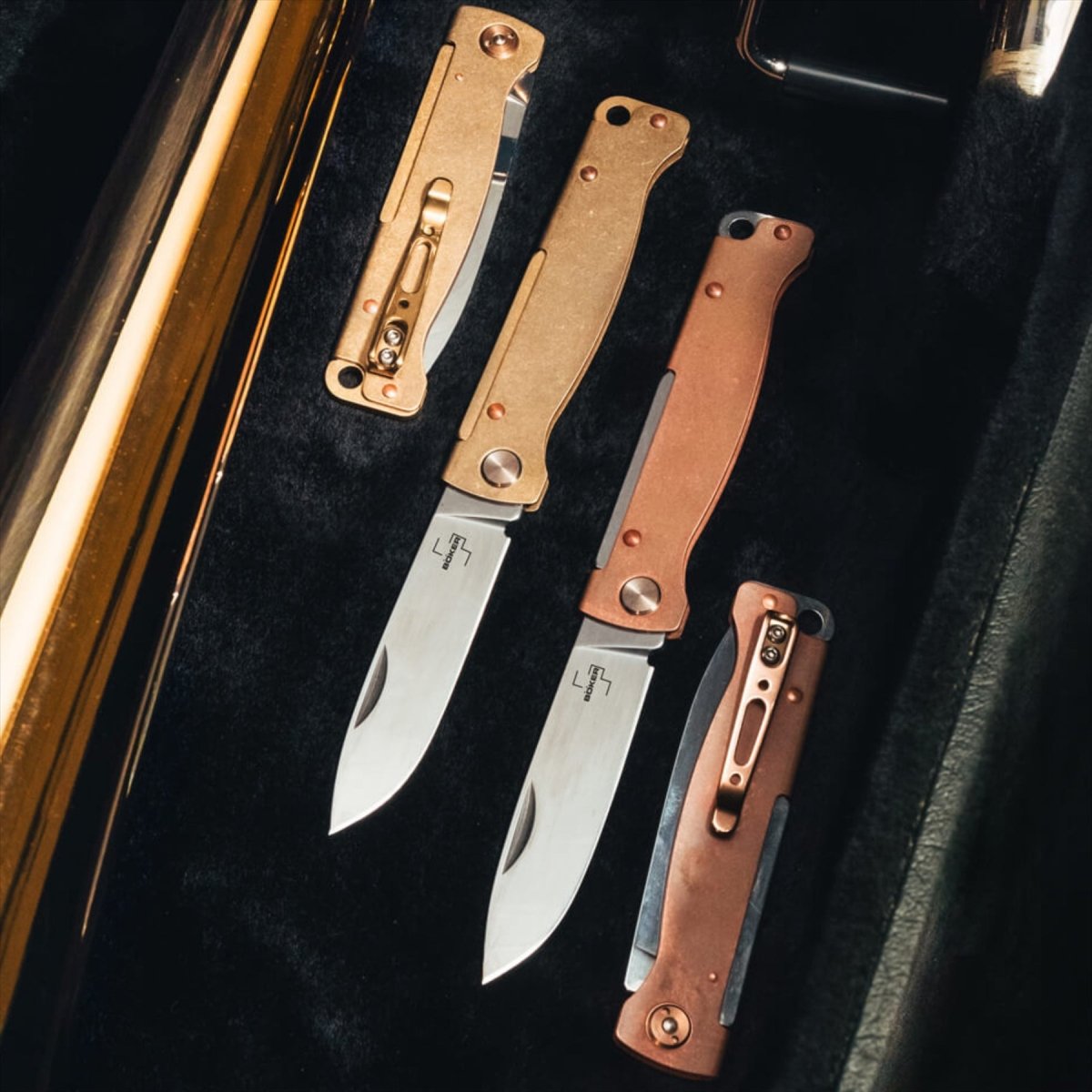 Böker Plus Atlas Klapptaschenmesser 12C27 Stahlklinge Kupfergriff Bronze