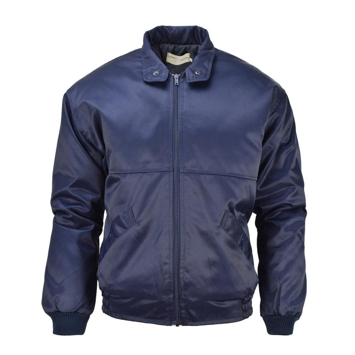 Blaue Lambert-Bomberjacke der französischen Luftstreitkräfte mit gestepptem Futter, winddichtem Design, elastischen Bündchen und Seitentaschen.