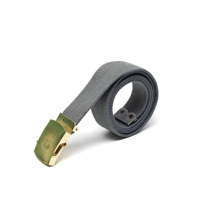 Unisex-Militärgürtel aus grauem Canvas mit goldener Box-Schnalle, langlebiges, verstellbares, lässiges, militärisches Surplus-Accessoire.