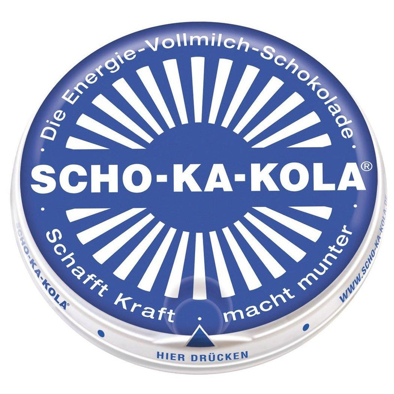 Deutsche Energiemilch-Schokolade SCHO-KA-KOLA Vollmilch 100 g Blechdose blau