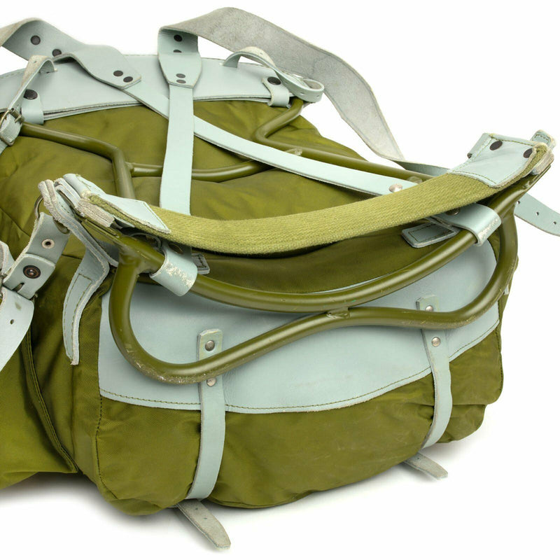 Echter norwegischer Militär-Rucksack mit Rahmen, Armee-Canvas-Leder-Rucksack