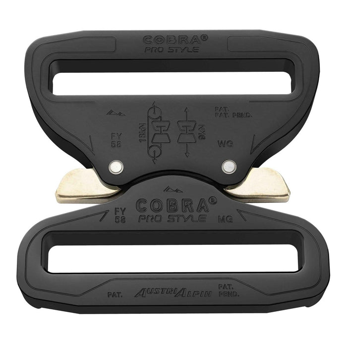 Schwarze COBRA PRO STYLE robuste 58-mm-Gürtelschnalle aus Aluminium mit Schnellverschluss und doppeltem Verriegelungsmechanismus